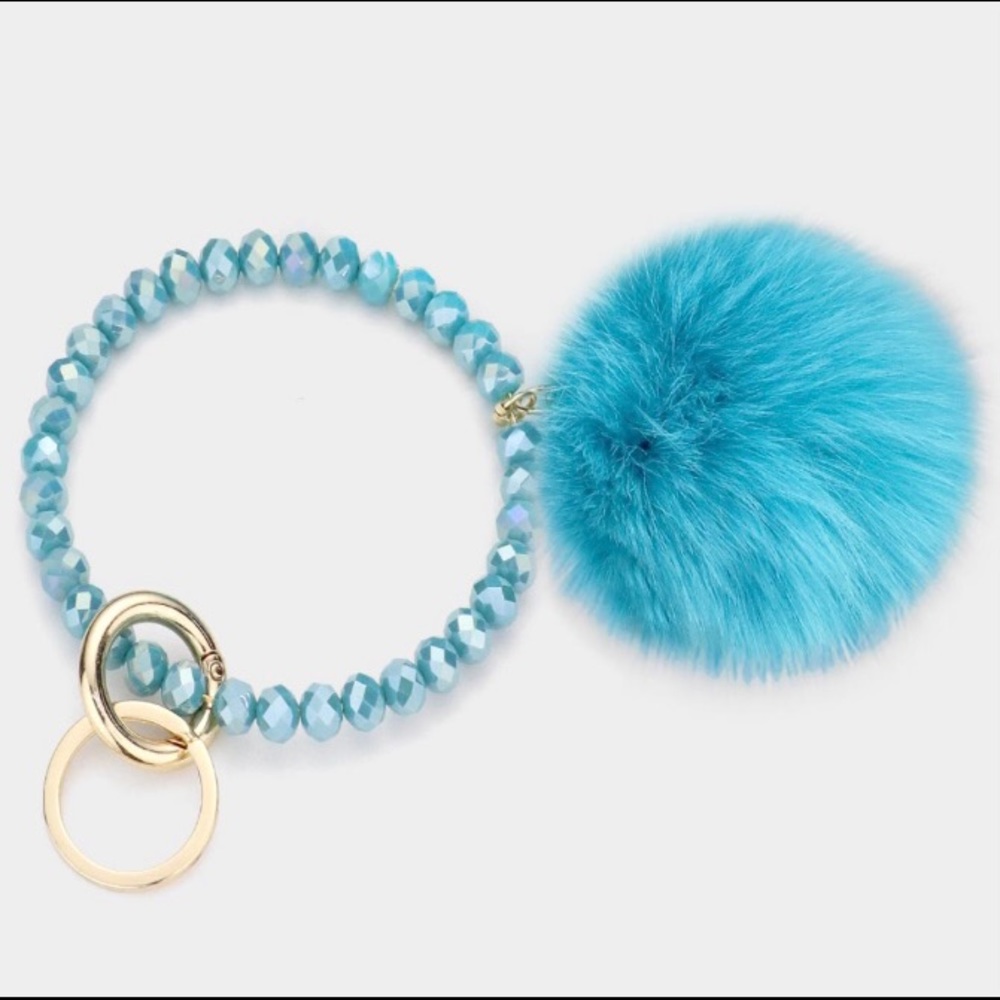 Brand new blue beaded Pom Pom keychain